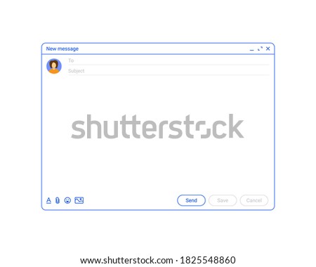 Mail window outline. Email  template, new message interface mockup. Computer desktop screen of mail isolated. Abstract symbol of business or personal communication in line style.