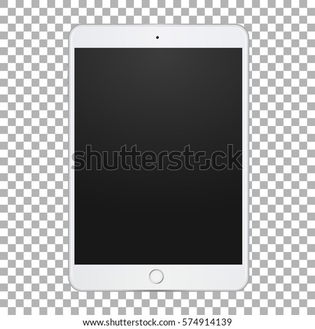 Portable touch tablet with empty screen for demonstration your design, site, application, promo on transparent background. Vector illustration.