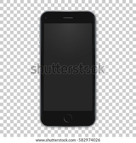 Vector black mobile template with empty screen. Realistic illustration.