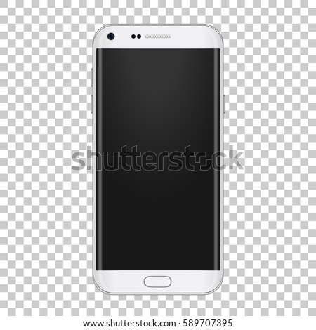 White realistic moder phone with camera, volume buttons and with empty screen. For show your app, design, mobile stuff.