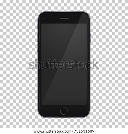 Black phone 8 template with reflection on empty screen  for any mobile design and application, on isolated background. High quality vector illustration.