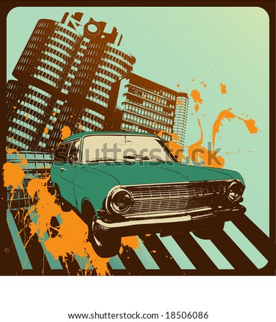 vintage car in front of an grungy urban background