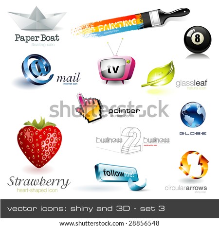 vector icons: shiny and 3d - set 3 Please visit my portfolio for similar images!