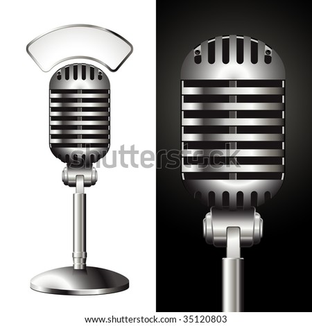 vector retro studio microphone with matching sign for your text