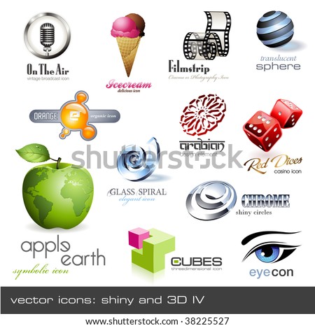 vector icons: shiny and 3d - set 4