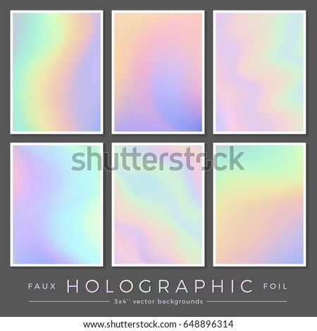 hologram backgrounds: set of six 3 x 4 '' realistic creative faux holographic foil cards, perfect for journaling / fill cards, business cards and contemporary brochure or flyer designs