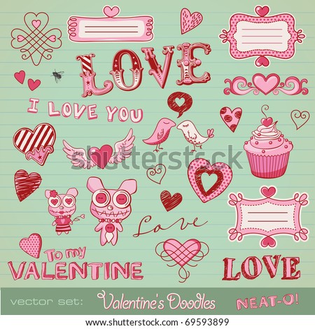 vector set: Valentine's doodles - lots of cute design elements