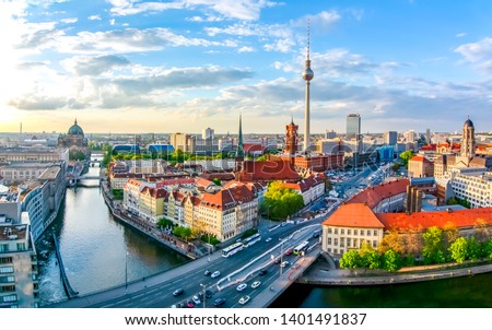 Similar – Image, Stock Photo Berlin skyscrapers in the evening with cloudscape