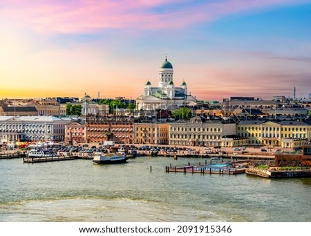 Similar – Image, Stock Photo Sunset in Finland on lake with birch leaves