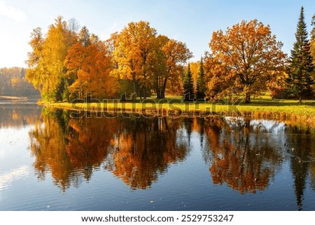 Image, Stock Photo an autumn river from above