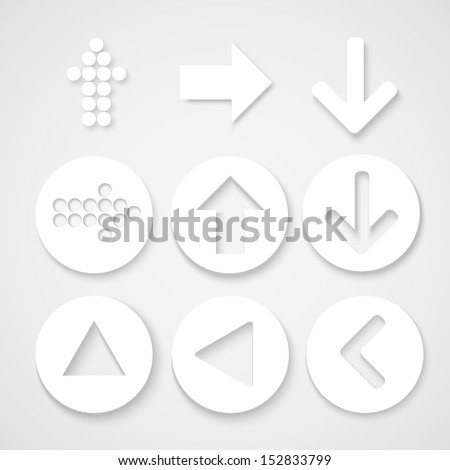 Arrow sign icon set. Simple circle shape internet button on gray background. Contemporary modern style. Vector illustration. 