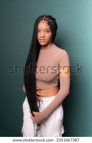 Similar – Image, Stock Photo Girl with long braids standing near Trevi Fountain with illumination at night, most famous fountain in Rome, Italy.