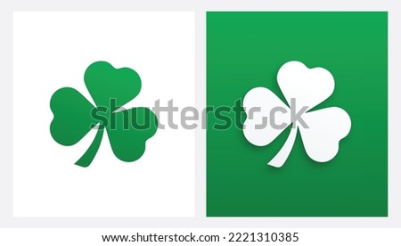 Green and white shamrock, three leaf clover, vector illustration