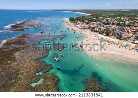 Aerial view of Porto de Galinhas beaches, Pernambuco, Brazil. Natural pools. Fantastic vacation travel. Great beach scene. Foto stock © 