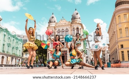 Frevo dancers at the street carnival in Recife, Pernambuco, Brazil. Foto stock © 