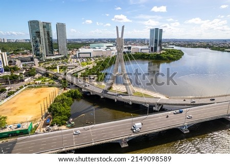Aerial view of Recife, capital of Pernambuco, Brazil. Enchanted lady Bridge and Capibaribe river. Foto stock © 