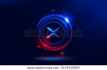 XRP or Ripple coin crypto currency. Blockchain technology. A digital background. Vector abstract illustration.