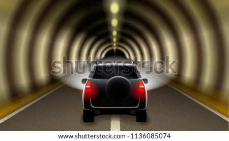 Auto SUV in the tunnel. Vector illustration.