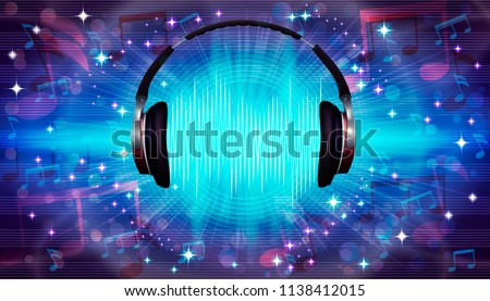 Abstract musical background with  notes and headphones. Vector illustration. 