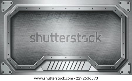 Futuristic technology frame with textured metal background. Vector illustration.