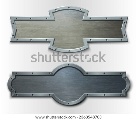 Set of two metal plates. Vector illustration.