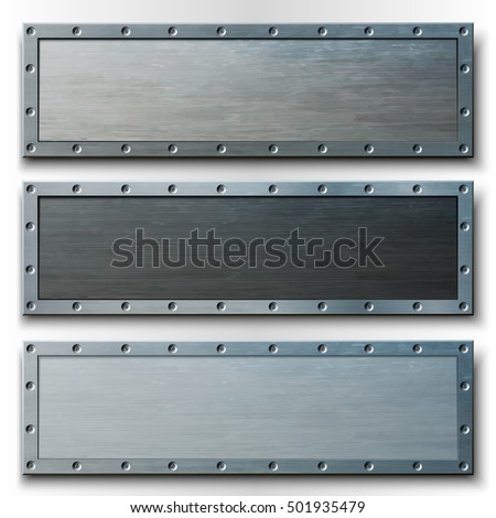 Set of three horizontal metal banners. Vector illustration.