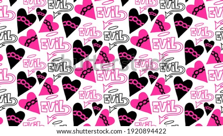 Modern heart seamless pattern in pink and black colors