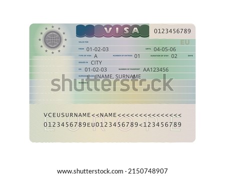 Blank tourist visa template isolated on a white background. Travel visa document. Vector illustration