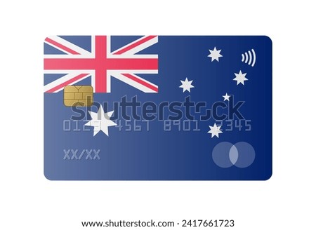 Realistic credit card with flag and map of Australia isolated on white background. Vector illustration, mockup. Bank of Australia