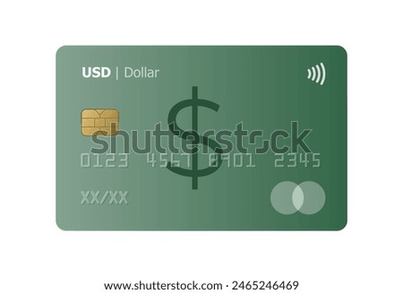 United States dollar bank credit card isolated on white background. Vector illustration, mockup.