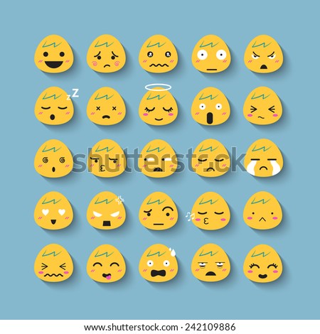 Emotion cartoon face vector icon set.