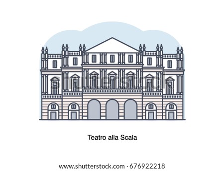 Vector line illustration of Teatro alla Scala, Milan, Italy