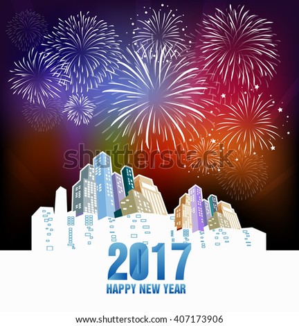 Happy New Year Fireworks 2017 Holiday Background Design Stock Photo