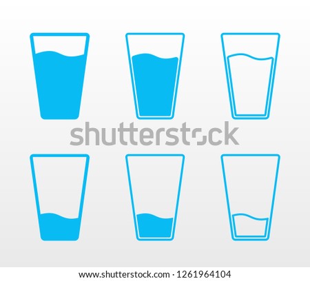 Full and empty glass of water flat icon set (single color, outline and fill)