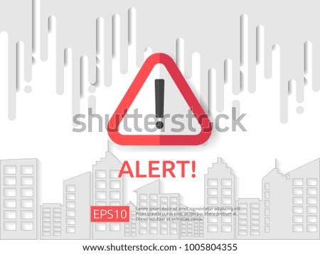 attention exclamation warning alert mark symbol sign with cloud and building background. internet security business Concept design vector illustration.