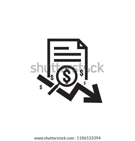 dollar arrow decrease rate icon. Money arrow symbol. economy stretching rising drop fall down. Business finance lost crisis. cost reduction bankrupt icon. flat outline vector illustration.