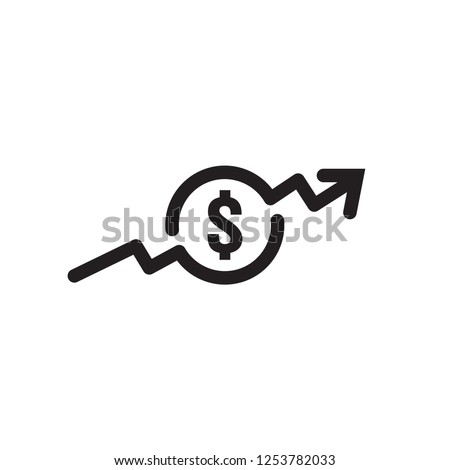 dollar rate increase icon. Money symbol with stretching arrow up. rising prices. Business cost sale icon. cash salary increase. investment growth. vector illustration