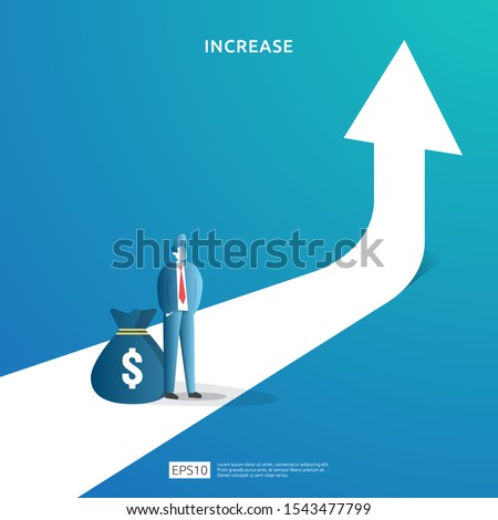 income salary rate increase concept illustration with people character and arrow. Finance performance of return on investment ROI. business profit growth, sale grow margin revenue with dollar symbol