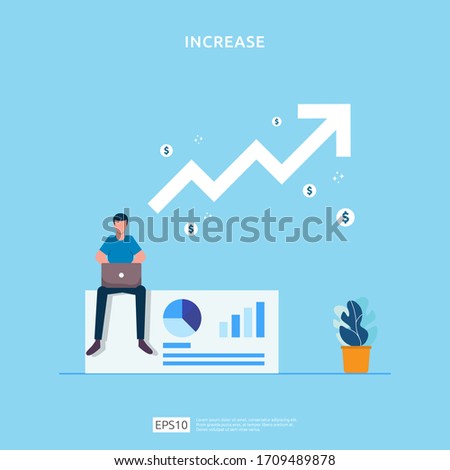 salary rate increase with growth up arrow and people character. business profit grow or income margin management revenue. Finance statistic performance of return on investment ROI illustration concept