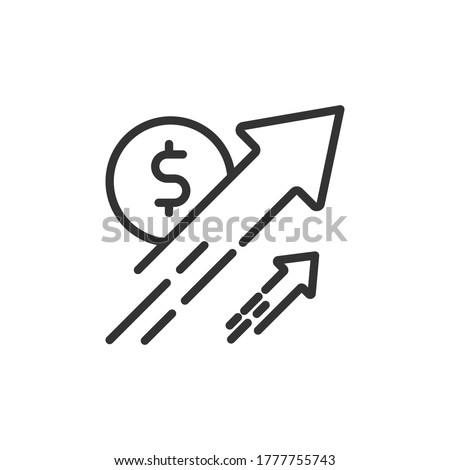 dollar rate increase icon. Money symbol with stretching arrow up. rising prices. Business cost sale icon. cash salary increase. investment growth. vector illustration 商業照片 © 