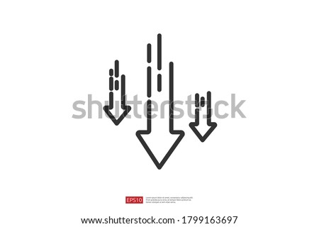 arrow decrease icon symbol. economy stretching rising drop fall down. Business lost crisis decrease. lower cost, reduction bankrupt icon. vector illustration.