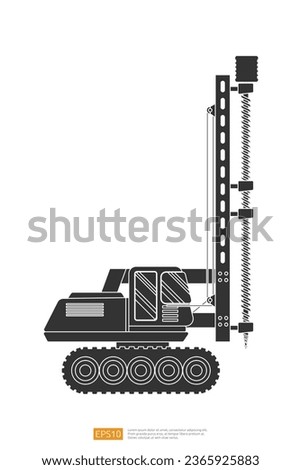 side view Silhouette Track Drilling Machine vector illustration on white background. Isolated big heavy machinery equipment vehicle. Drilling Tractor cartoon construction and mining Industry car icon
