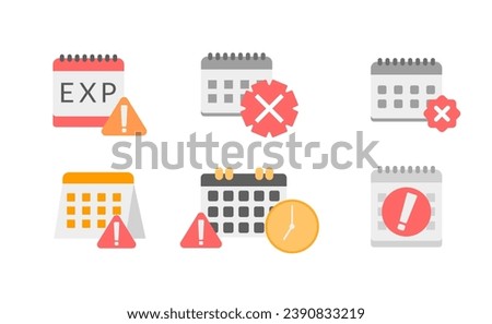 Clock or calendar exclamation alert icon collection set. Reminder schedule with exclamation sign deadline. Expired date symbol concept for date expire or deadline schedule Illustration vector