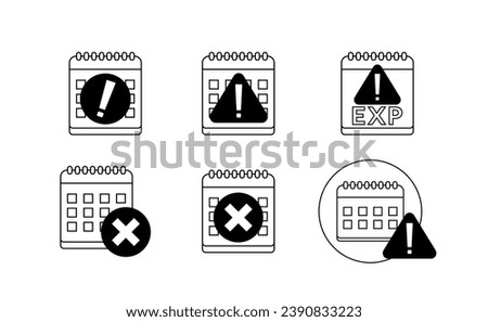 Clock or calendar exclamation alert icon collection set. Reminder schedule with exclamation sign deadline. Expired date symbol concept for date expire or deadline schedule Illustration vector