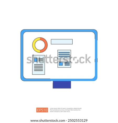 Whiteboard with charts, graphs and data for business meetings, presentations, and brainstorming. Concept of planning, strategy, and progress