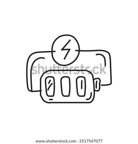 Hand drawn illustration of a power bank charging device with lightning bolt. Vector icon for electronic, gadget, technology, or battery.