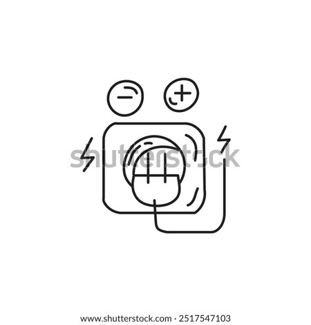 Electrical outlet with plug and lightning bolt icon. Simple line art illustration of electricity. Concept of energy, power, home, and technology.