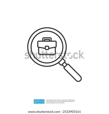 A magnifying glass over a briefcase icon, symbolizing job search or business opportunities.