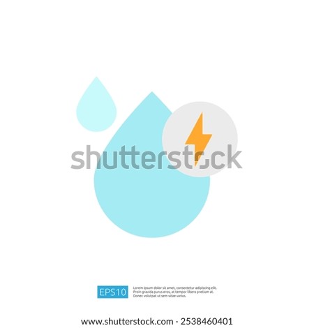 The image features a light blue water droplet alongside a lightning bolt icon in a circular background, suggesting themes of energy and water.