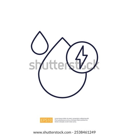 The image features two water droplets, one larger with a lightning bolt symbol, suggesting a theme of energy or power related to water.